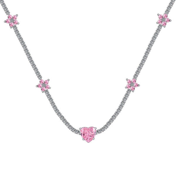 <ORIELL>Dazzling Pink Heart Flower Necklace